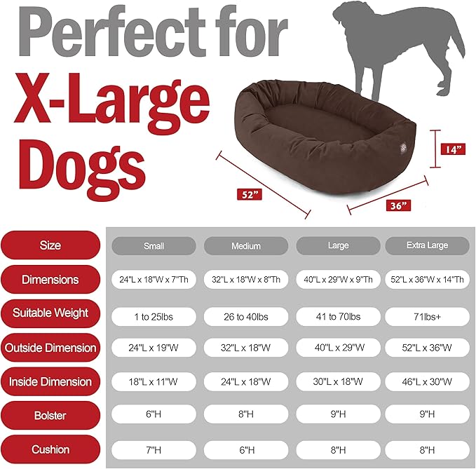 Majestic Pet 52 Inch Suede Calming Dog Bed Washable – Cozy Soft Round Dog Bed w/Spine Support for Dogs to Rest Head - Fluffy Donut Dog Bed 52x35x11 (Inch) - Round Pet Bed X- Large – Chocolate (2025)