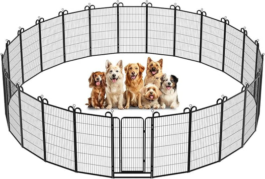 Kfvigoho Dog Playpen Outdoor 24 Piece Panels Heavy Duty Dog Fence 47" Height Anti-Rust with Doors Portable for RV Camping Yard, Total 54FT, 227 Sq.ft, Snowy Black