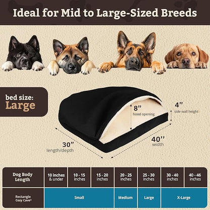 Snoozer Pet Products Luxury Rectangle Cozy Cave Dog Bed with Microsuede, Large, Black