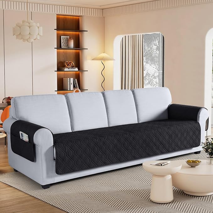 VANSOFY Couch Cover, Waterproof Sofa Covers Washable Slipcover Furniture Protector Couch Seat Covers Non-Slip Couch Cover for Dogs, Pets(Oversized Sofa, Black)