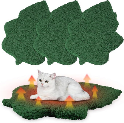 3 Pack Self Warming Pet Bed Leaf Shape Self Heating Cat Dog Mat Washable Thermal Sleeping Pad for Indoor Outdoor Hedgehog, Bunny, Sugar Glider, Rat, Chinchilla(Dark Green,Small-16 x20)