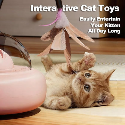 2 in 1 Rechargeable Interactive Cat Toys for Indoor Cats Self Play, Automatic Kitten Toys with Feather Wand and Laser Pointer for Cat Gifts (Cream White)