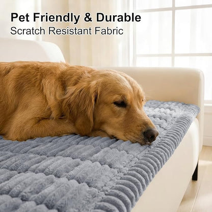Smiry Couch Cover for Dogs Washable, Non Slip Fuzzy Pet Couch Covers for 3 Cushion Sofa Pet Friendly, Thick Soft Sofa Slipcovers Cushion Protector (Grey, 27.6" x 88")