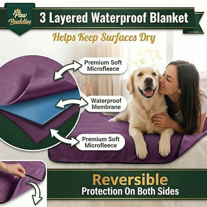 Paw Buddies Premium Waterproof Blanket 80"x90" Velvet-Feel Reversible Throw – Leakproof, Machine Washable Bed & Sofa King Size Protector for Couples, Pets & Travel + Bonus Small Blanket