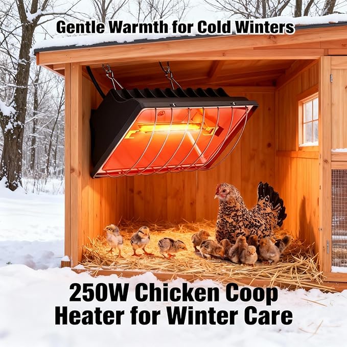 2 Pack 250W Chicken Coop Heater for Chicken Dog Kennel, Cat Bed, Reptiles & Incubators, 2 Heating Mode Warmer for Chicken Coop in Winter, Inside and Outdoor Pet Total 4 Heating Tube as Backup Lamp