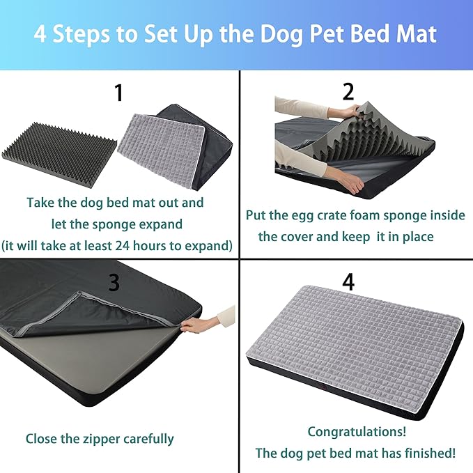 Dog Bed, Waterproof Orthopedic Dog Beds for Large/Medium/Small Dogs, Dog Crate Pad with Removable Washable Pet Mat Cover, Non-Slip Bottom(XXL(47''x29''x4''), Grey)