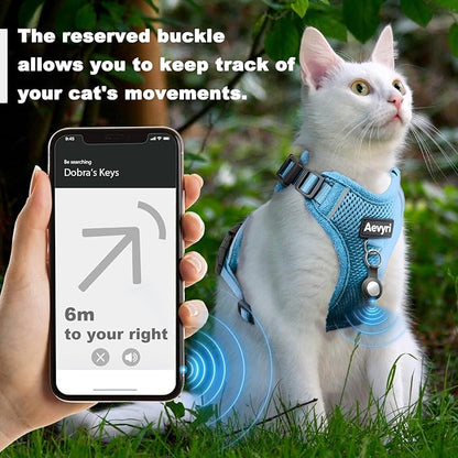 Cat Harness and Leash for Walking, The Upgrade Can be Adjusted in Four Directions and Breathable Cat Harness for Anti Escape that can be Fitted and Positioned, Reflective Strips Harness, Blue, L