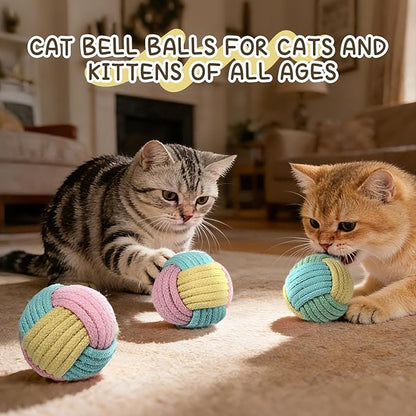 Crinkle Cat Chew Toy Balls 6-Pack with Rope - Indestructible & Quiet for Indoor Cats & Kittens - Soft, Durable Cat Enrichment Toys Promotes Dental Health, Interactive Play for Bored Cats