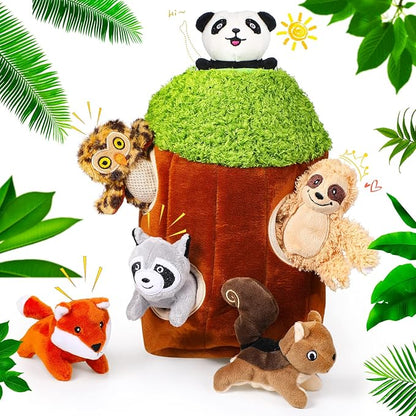 Skylety 7 Pieces Hide and Seek Dog Toys Activity Puppy Chew Squeaky Toys Plush Stuffing Burrow Woodland Stuffing with Squeakers for Small Medium Pets Dogs Puppy Gift(Cute,Medium)