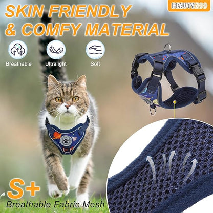BEAUTYZOO Cat Harness and Leash for Walking, Escape Proof Soft Adjustable Vest Harnesses for Small Cats Kittens, Easy Control Breathable Reflective Strips Jacket, Blue, S