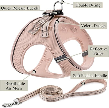 Dog Harness with Leash Set, No Pull Adjustable Reflective Step-in Puppy Pet Vest Harnesses for Small Medium Large Dogs and Cats,Light Pink L