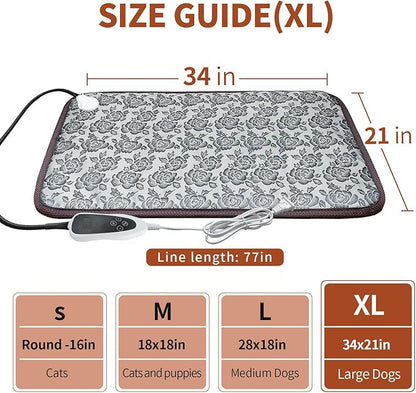 GOLOPET Large Dog Heating Pad 34x21in with Smart Thermostat Switch and Power Line Protection Tube,Obtained MET and UL Dual Certification, Suitable for Dogs of All Ages-Rose