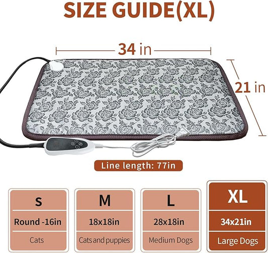GOLOPET Large Dog Heating Pad 34x21in with Smart Thermostat Switch and Power Line Protection Tube,Obtained MET and UL Dual Certification, Suitable for Dogs of All Ages-Rose