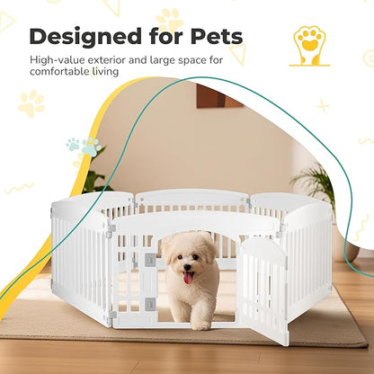 24" Plastic Dog Playpen 6-Panel Durable Pet Playpen for Puppies & Small/Medium Dogs, Portable & Foldable Pet Fence with Secure Locking Door, White