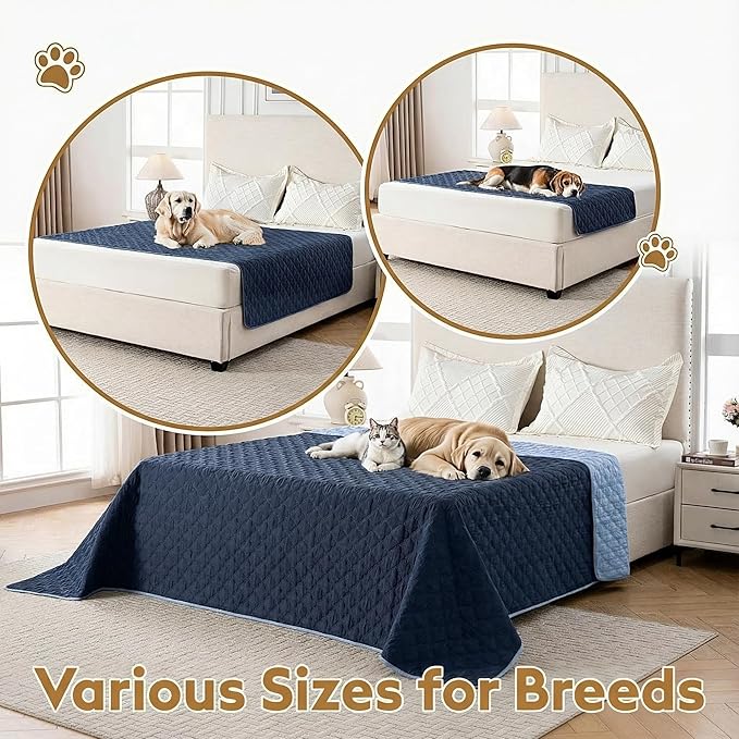 FunFurry Waterproof Dog Blanket, Couch Cover for Dogs Washable, Reversible Dog Bed Cover, Couch Furniture Protector. (Dark＆Light Blue, 30 X 53 Inch - 1 Pack)