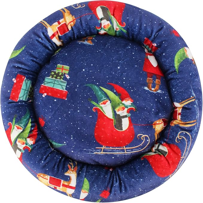 Levtex Home - Gnome for The Holidays - 23in x 14in x 6in - Pet Bed - Playful Christmas Gnomes - Blue, Red, White, Green, Teal, Taupe - 100% Polyester Velour