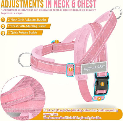 Lukovee No Pull Dog Harness & Leash Set - Heavy Duty Dog Vest Harness with Soft Padded for Medium Large Dogs, Adjustable Reflective Tactical Pet Harness for Easy Walk and Training (S, PI)