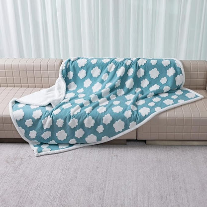 Blue Waterproof Pet Blanket,Dog Bed Covers Couch Sofa Stylish Jacquard Cute Pets Throw Blankets for Puppy Cats Washable Reversible Furniture Protection Covers (Blue Cloud,L)