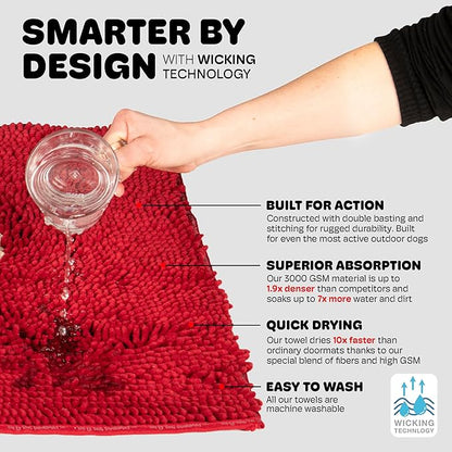 Dog Gone Smart Dirty Dog Doormat - Fast Drying Rug with Super Gripper Backing for Clean Floors - Super Absorbent and Machine Washable Mat for Muddy Paws - Maroon