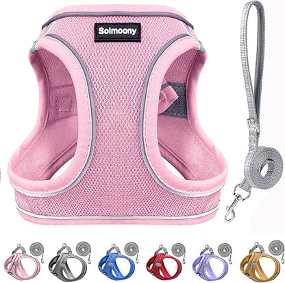 Solmoony Sparkly Medium Dog Harness and Leash Set, Step in Soft Light Puppy Vest, Breathable Reflective Pet Harness for Walking, Puppy Harness for Medium Dogs Cats (Pink, M)