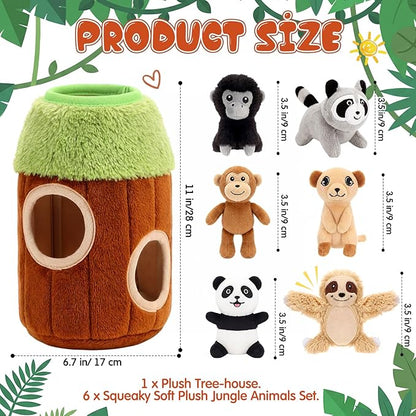 Skylety 7 Pieces Hide and Seek Dog Toys Activity Puppy Chew Squeaky Toys Plush Stuffing Burrow Woodland Stuffing with Squeakers for Small Medium Pets Dogs Puppy Gift(Funny,Small)