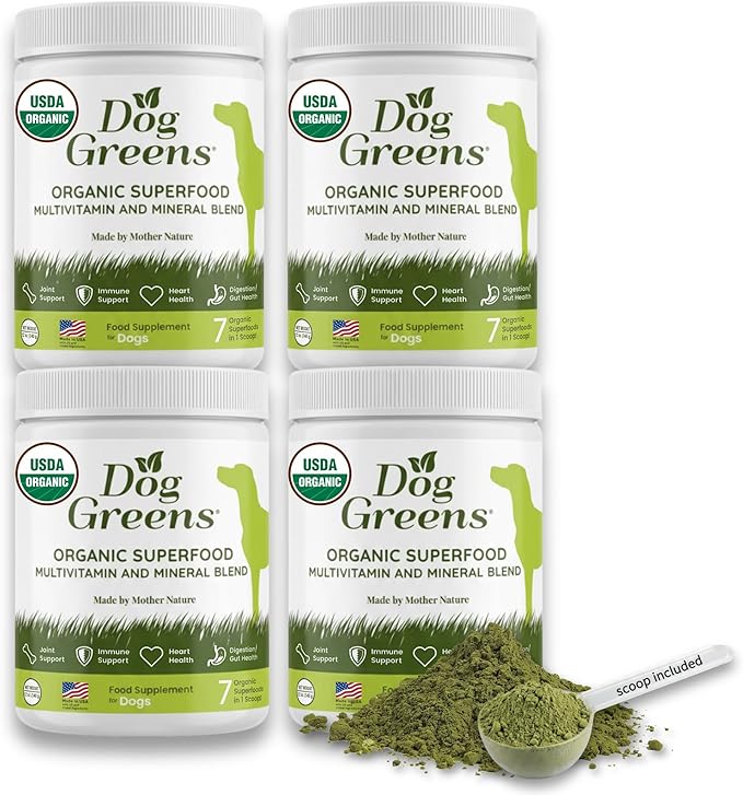 Organic Plant-Based Supplement for Skin, Coat, Digestive & Immune Health in Dogs (12 oz); Natural, Holistic and Vet Approved, Add to Raw, Cooked Homemade, Kibble or Canned Dog Food, 4 Pack