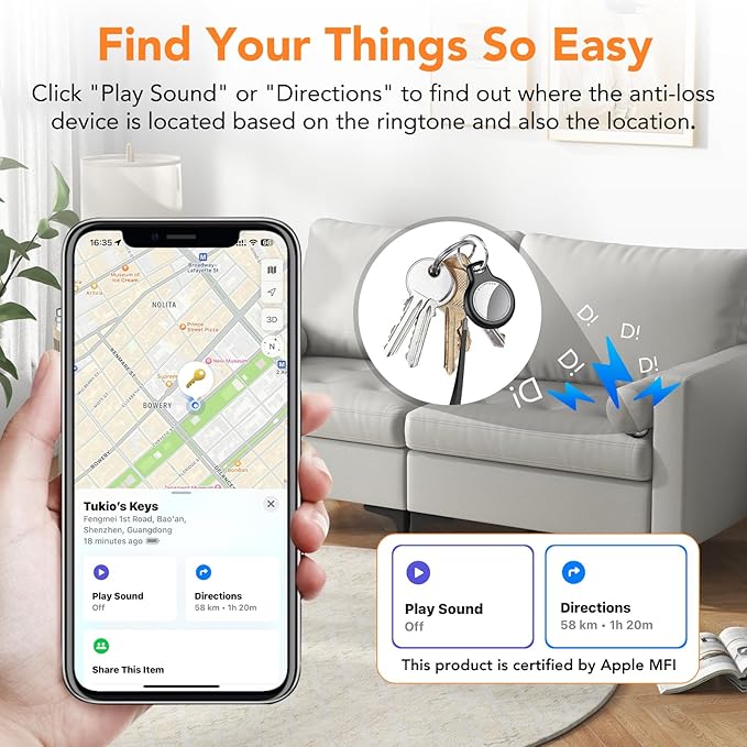 2026 New [Apple MFi Certified] (iOS Only) Tracker Tags-4 Pack, Bluetooth 5.3 GPS Tracker for Apple Find My, Replaceable Battery, 100dB Key Finder and Item Locator for Car, Keys, Luggage, Orange