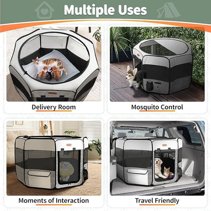 Seiyierr Dog Playpen, Portable Pet Playpen, Puppy Playpen, Cat Playpen with Carrying Case, Dog Playpen for Small Dogs Indoor/ Outdoor, Removable Mesh Shade Cover