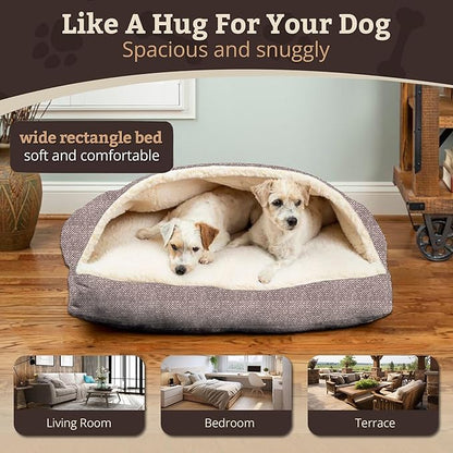 Snoozer Pet Products Luxury Rectangle Cozy Cave Dog Bed with Microsuede, Showdog Collection, Extra Large, Merlin Linen