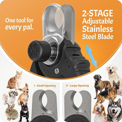Pawsibility Pet Nail Clipper PRO 2026 - Quick-Vision LED Light | 2-Stage Adjustable Professional-Grade Blade | Adjustable Magnifier Safety Guard - for Cats, Small, Medium and Large Dogs - Black