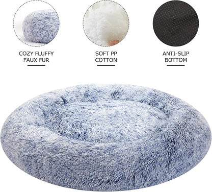 Bedfolks Calming Donut Dog Bed - 45 Inch Round Plush Dog Bed, Anti-Anxiety, Washable & Non-Slip (Navy Blue, Extra Large)