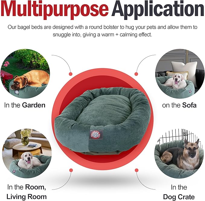 Majestic Pet 52 Inch Micro Velvet Calming Dog Bed Washable – Cozy Soft Round Dog Bed with Spine for Head Support - Fluffy Donut Puppy Mat 52x35x11 (inch) X- Large – Azure (2025)