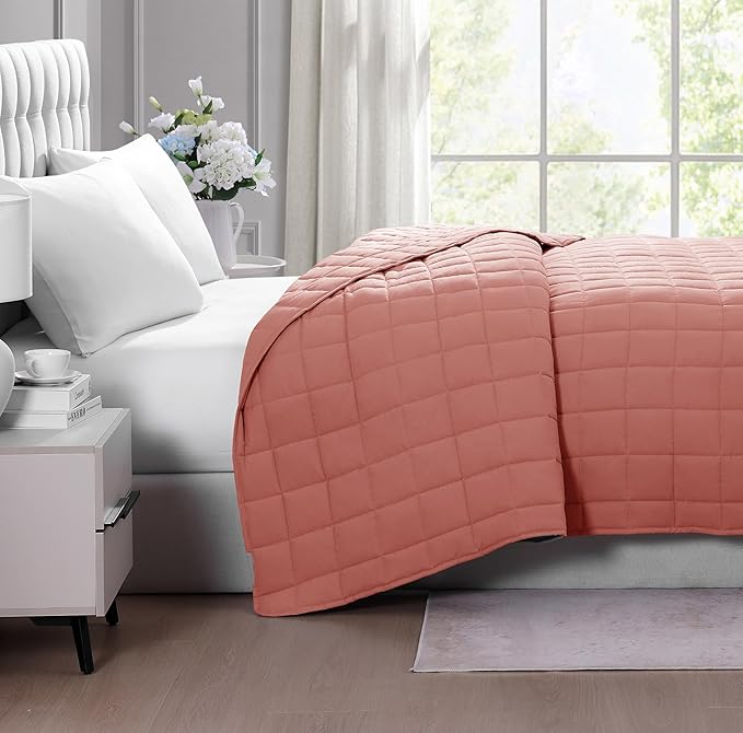 Casa Platino Quilted Blanket Full Size - Pre Washed - Soft & Lightweight- All Season Full Blanket - Premium Microfiber Down Alternative Bed Blankets - Rose Dawn