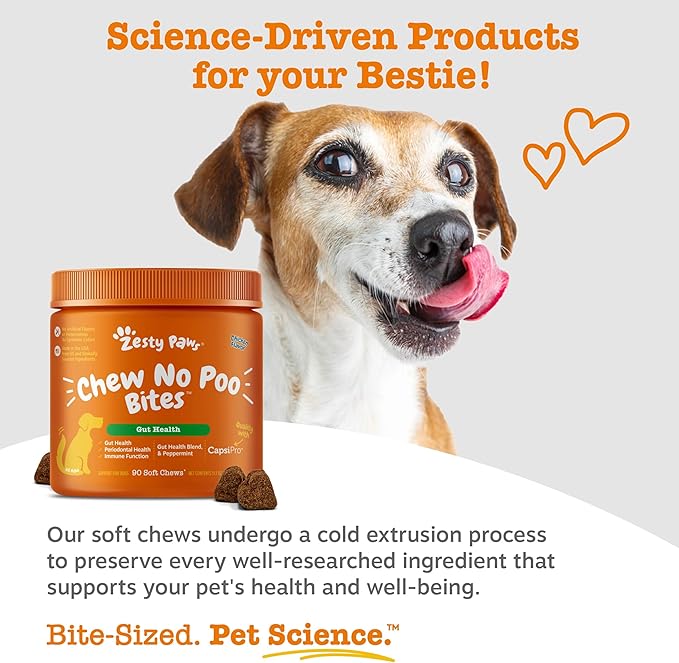 Zesty Paws Chew No Poo Bites for Dogs - Coprophagia Relief - Stool Eating Deterrent Soft Chews for Dogs - Gut, Periodontal & Immune System Support with Probiotics - Chicken - 90 Ct
