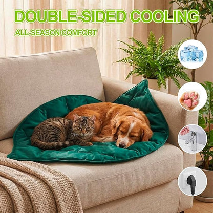 Drydiet Self Cooling Mat for Cats - Large Leaf Shaped - 27 x 18.5 Inch Summer Pet Cool Mats for Cats and Puppies, Reversible Sleeping Blanket Pad for Cage Accessories and Safety Fences, Light Green