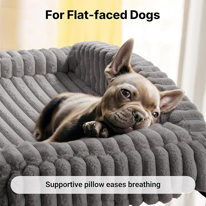 Veehoo Elevated Dog Bed with Bolster Cushion, Fluffy Plush Dog Couch Beds for Small Dogs, Cats, Washable Raised Pet Cot with Non-Slip Feet for Indoor or Patios Use, 24 x 18 Inches, Grey