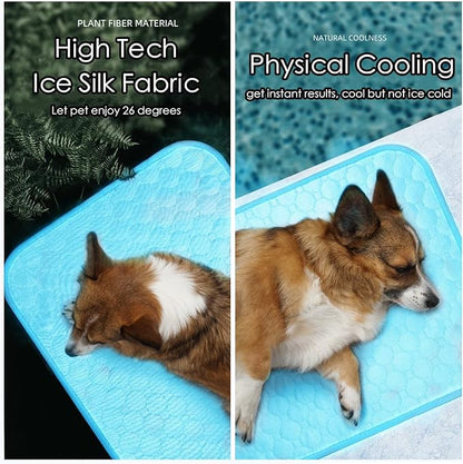 SOMOYA Dog Self Cooling Mat Pet Washable Cooling Pads Blanket Sleeping Kennel Mat,Ice Silk Sleep Mat Pad Non-Toxic Breathable Sleep Bed Beach for Large Dogs Cats (Blue, 27.5x39.4 in)