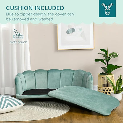 PawHut Velvet Large Dog Couch with Foam Cushion, Soft and Cute Bed with Pearl Design, Sofa for Big and Medium Dogs, Green