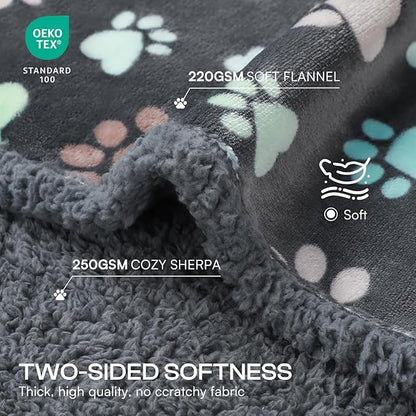 Luciphia Waterproof Pet Blankets for Couch Sofa Bed Cover Cat Liquid Pee Proof Washable Soft Fluffy Large Dog Blanket Reversible Furniture Protection Puppy Grey Paw Thicken Queen（ 82 x 90