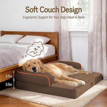 Comfort Expression Extra Large Dog Bed - Waterproof Orthopedic Dog Beds with Washable Jumbo Bed for Big Dogs, Removable Non-Slip Pet Couch Bolster Cover, 45x35