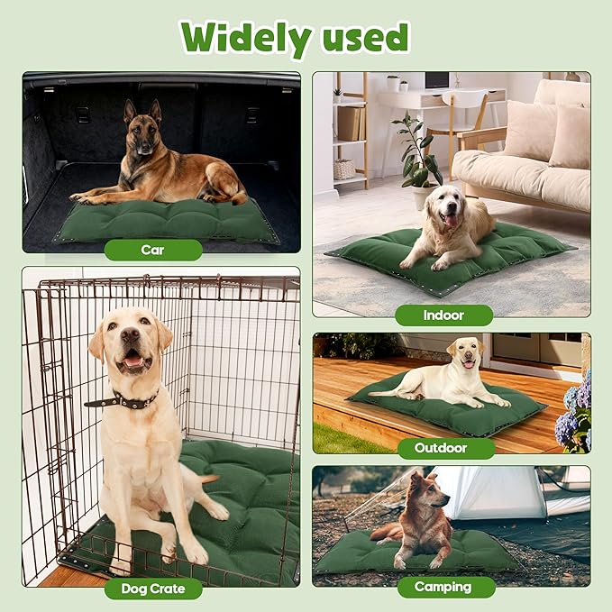 HOMBYS Durable Canvas Outdoor Dog Bed with Metal Rivets, 35" x 22" Water Resistant & Heavy-Duty Tough Pet Bed, Ideal for Medium/Large Dogs Indoor, Crate, Patio Use, Green