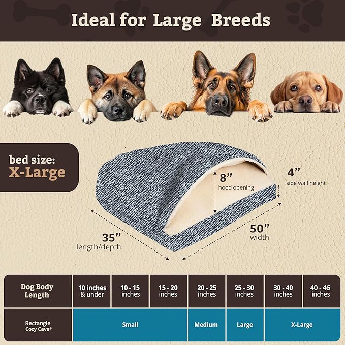 Snoozer Pet Products Luxury Rectangle Cozy Cave Dog Bed with Microsuede, Showdog Collection, Extra Large, Palmer Indigo