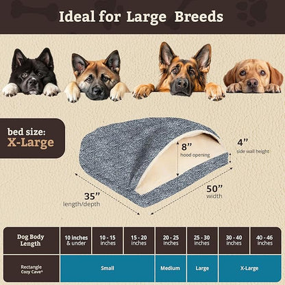Snoozer Pet Products Luxury Rectangle Cozy Cave Dog Bed with Microsuede, Showdog Collection, Extra Large, Palmer Indigo