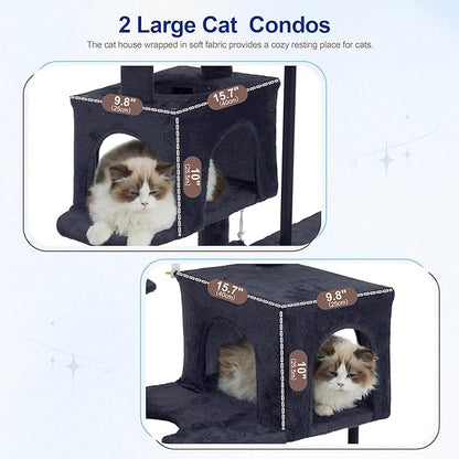 Gitelsnour 51.2'' Cat Tree Tower, Cat Tower with Scratching Post, Sturdy Steel Pube Cat Tree for Inoor Cats Large Adult, Cat Hammock and Basket, Padding Top Platform, Drak Gray GCT014G