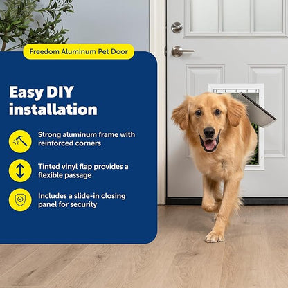PetSafe Freedom Aluminum Pet Door - Easy Installation Heavy Duty Dog & Cat Door with Magnetic Tinted Flap - Long-Lasting Pet-Friendly Design - Large - for Dogs Up to 100 lb