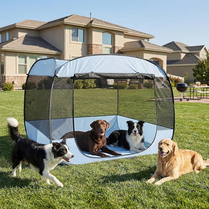 EighteenTek® XLarge Popup Portable Dog Houses 5.3'x4'H Assembly-Free Gazebo-Style Dog Cot Cat Playpen Screen Pet Tent Sun Shade Shelter Dog Bed with Canopy for Outdoor, Anti-Bugs with Leakproof Bottom