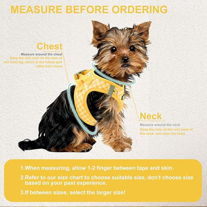 AIITLE No Pull Dog Harness and Leash Set, Step in No Chock Soft Mesh Dog Harnesses Reflective for Extra-Small Puppy Dogs and Cats, Plaid Dog Vest Harness for Pets Yellow XXS
