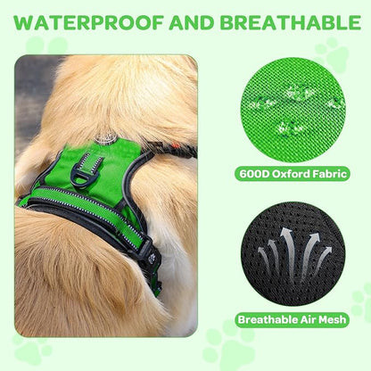 FURRYFECTION Plaid Dog Harness for Medium Dogs, Reflective No Pull Adjustable Pet Vest with Front Clip, Leash, Easy Control Handle and Seat Belt, Green, M