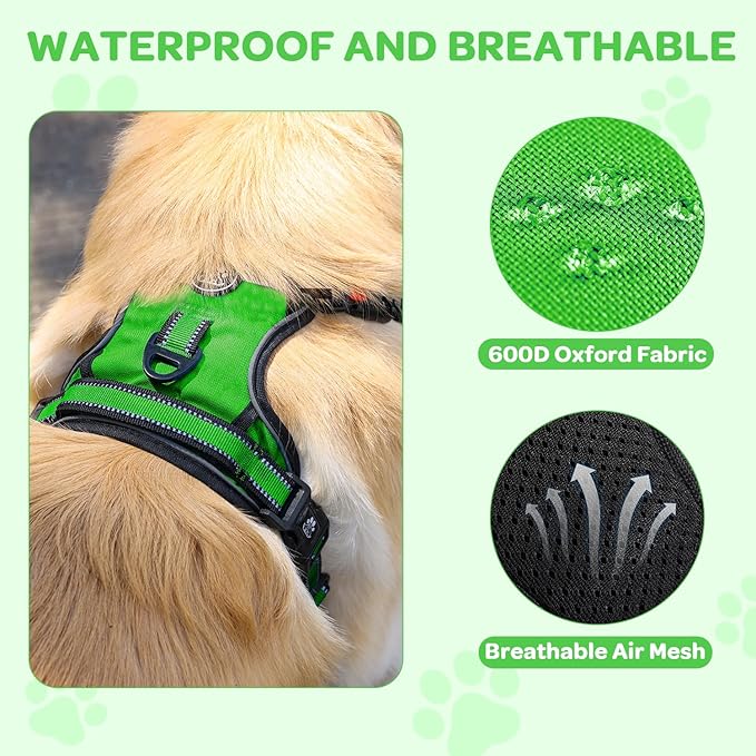 FURRYFECTION Plaid Dog Harness for Small Dogs, Reflective No Pull Adjustable Pet Vest with Front Clip, Leash, Easy Control Handle and Seat Belt, Green, S
