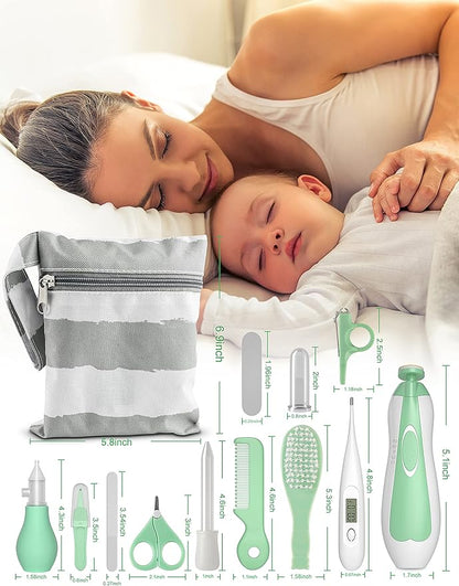 OTTOLIVES Baby Healthcare and Grooming Kit, 24 in 1 Baby Electric Nail Trimmer Set Newborn Nursery Health Care Set for Newborn Infant Toddlers Baby Boys Girls Kids (0-3 Years+) (Green)